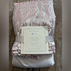 Pottery Barn Pink Blush and Silver Velvet Crib Skirt